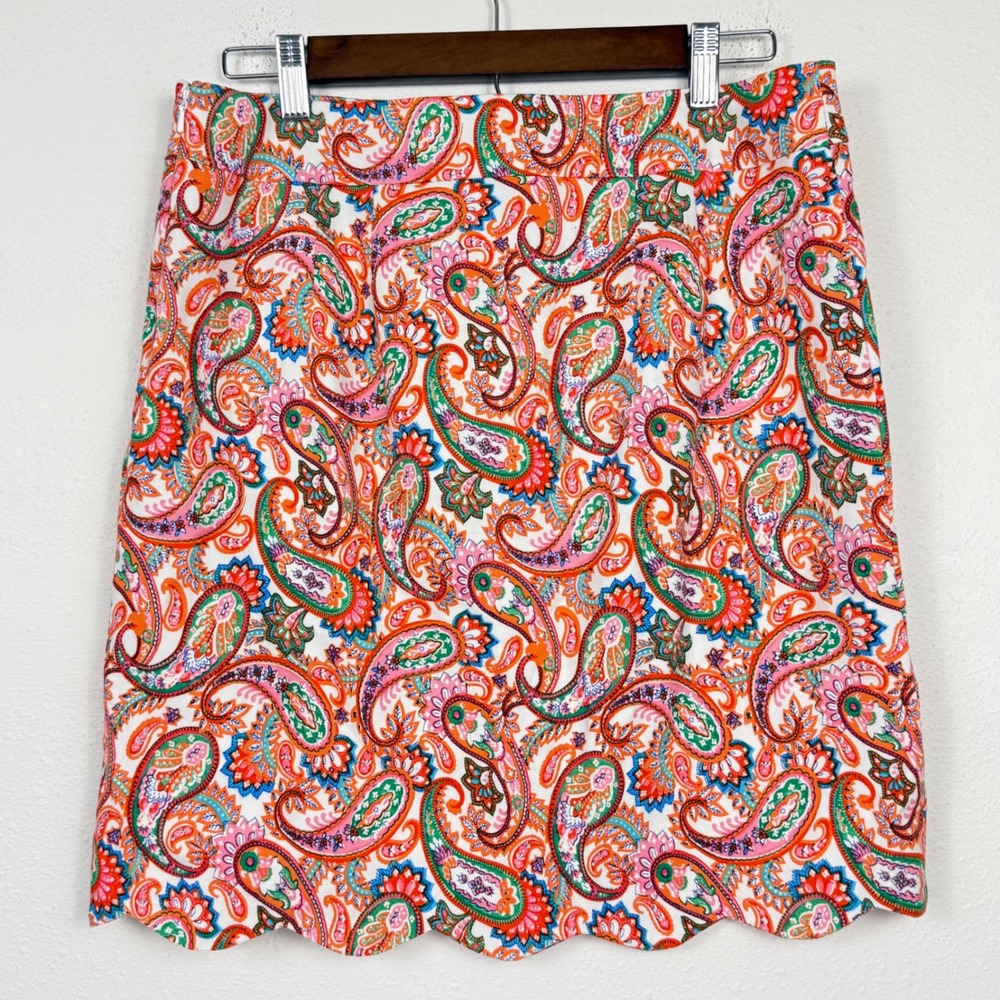 Talbots Petites Orange Green Paisley Scalloped Hem A-Line Mini Skirt 6P - Picture 2 of 10